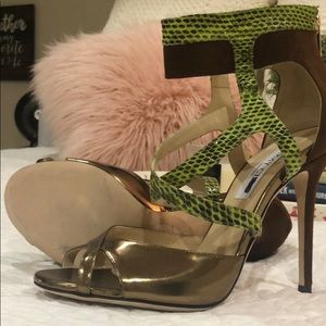 ✨Jimmy Choo metallic and neon snakeskin pumps